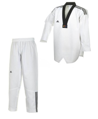 ADIDAS TAEKWONDO SUIT, ADI CLUB 3 STRIPES, BLACK LAPEL. Taekwondo Suit