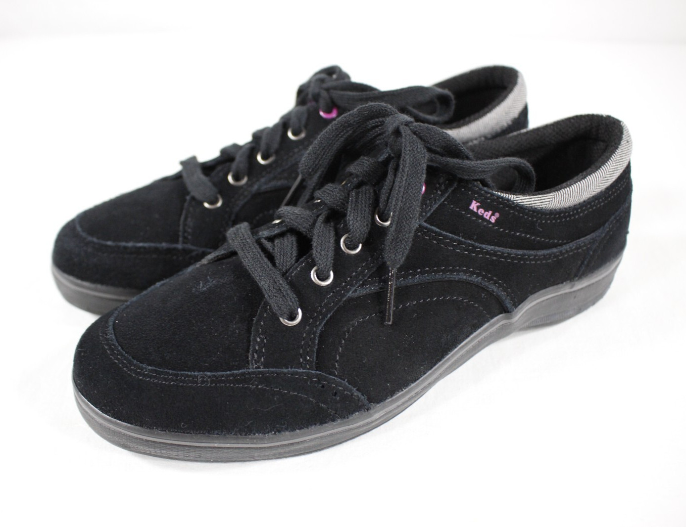 Women's 7.5 Suede Leather Kick Sneakers Wh45043m Black