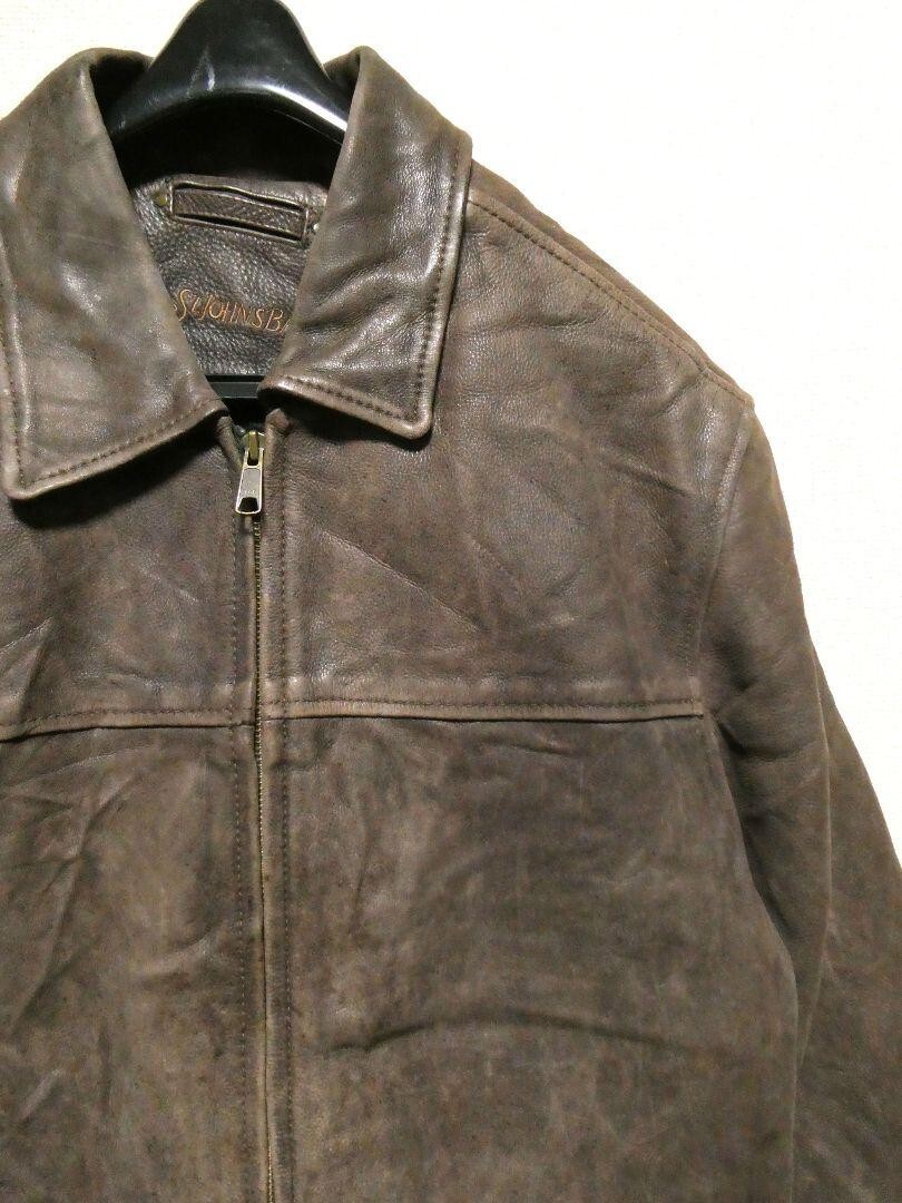 St.John's Bay leather jacket ブラウン ST.JOHN'S BAY Leather Single Riders Jacket With Collar Size
