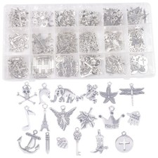 200PCS/Box Assorted Antiqued Silver Metal Charms for Jewelry Making 18 Styles