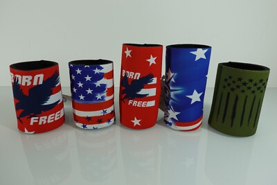 Lot Of 5 Kolder Koozie Neoprene Can Holders Born Free USA Red White Blue Flag