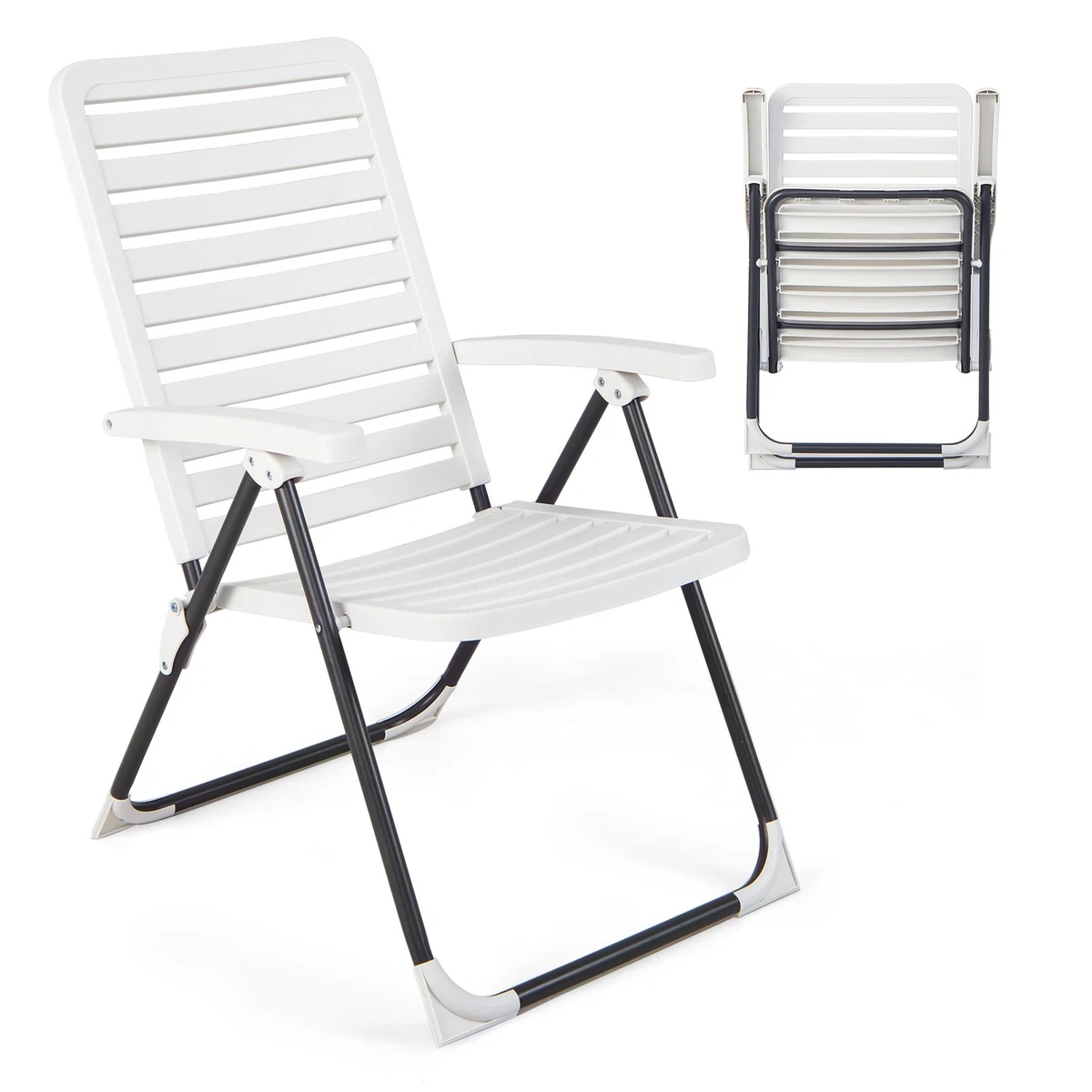 Patio Folding Chair Adjustable Reclining High Back Folding Chair 7 Level Height