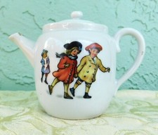 1925 Antique M A Doll China Children Skating 3" Mini Teapot Japan