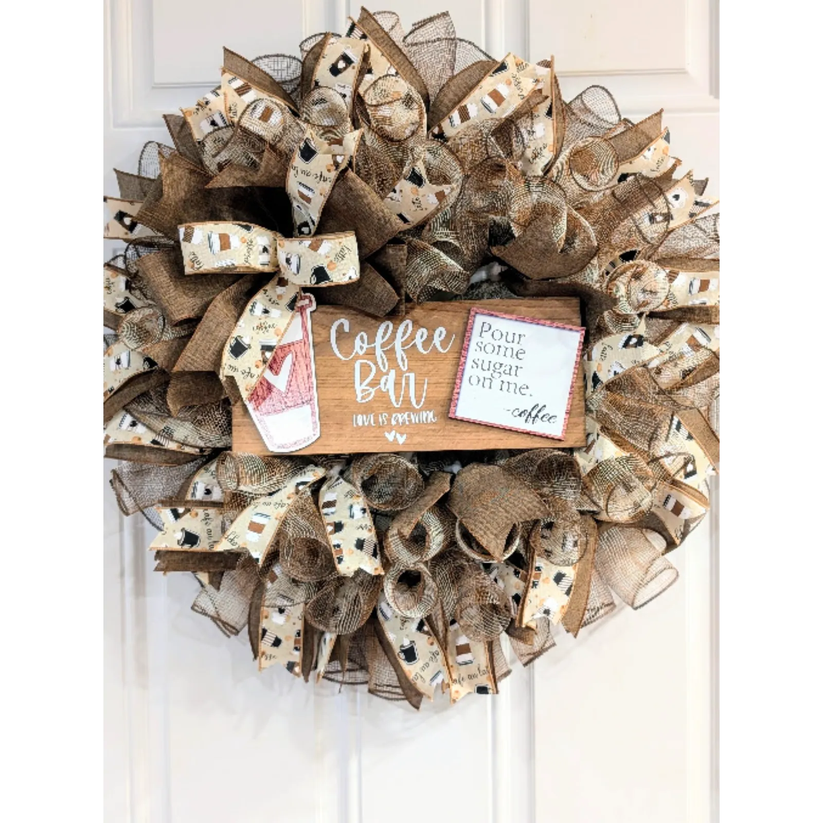 Front Door Wreath, Coffee, Coffee Bar, Wreath, Deco Mesh, Kitchen Decor, Gift
