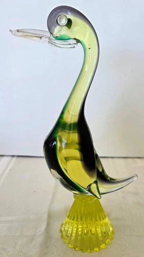 MURANO Vaseline Glass Rare Unique Goose 50's 10 inch tall, glows bright, 1 flaw!