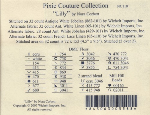Cross Stitch Chart / Pattern ~ Nora Corbett - Pixie Couture - Lilly #NC110 - Picture 3 of 3