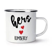 Personalisiert Hers Herz Emaille Becher Tasse Weiß Liebe Freundin Wife Birthday