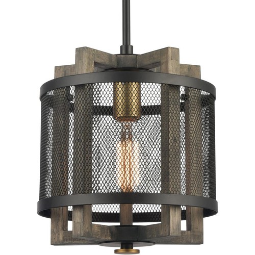 ELK Lighting 16546/1 Woodbridge Mini Pendant Matte Black with Weathered Oak - Picture 4 of 4