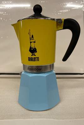 BIALETTI COFFEE MAKER FLAME ALUMINUM 6 CUPS BLUE YELLOW limited edition