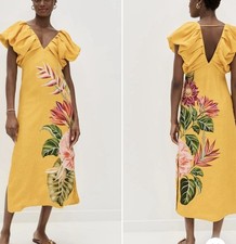 FARM RIO Spring Awakening Placed Floral Linen Dress NWOT 