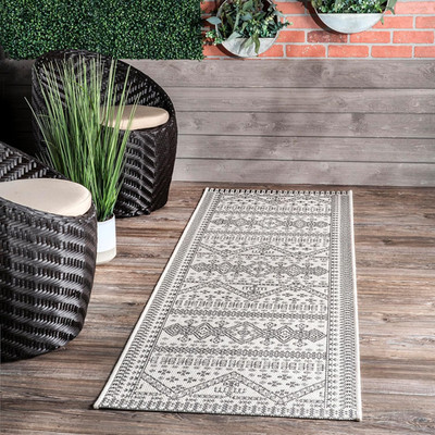 Outdoor Performance Kandace Ivory/Grey, 2' X 8', Tribal, Soft and Cozy, High Tra