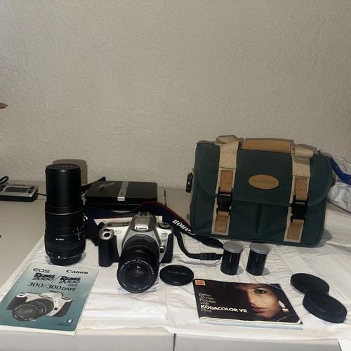 CANON Rebel 2000 EOS 35mm Film SLR CAMERA with 28-80mm and 100-300 Lens With Bag