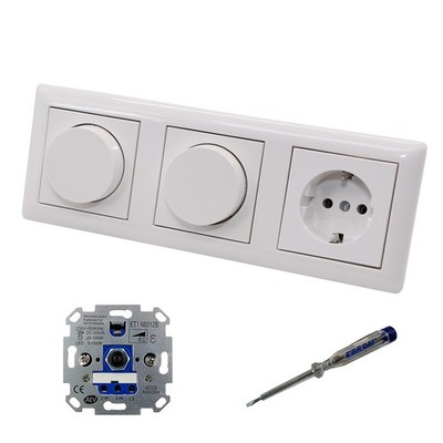 REV Ritter (2x) LED Dimmer + Gira 065003 + Steckdose 418803 System55 reinweiß