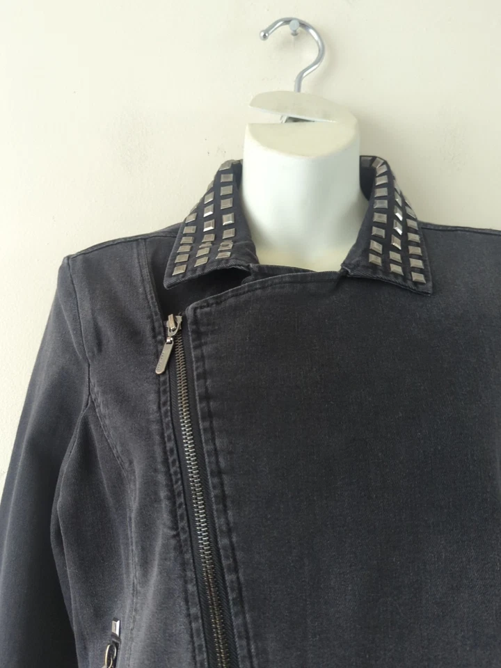 Новый с Ярлыками новый MAXS женщин черный с заклепками джинсовой ткани Moto куртка размер средний Streetwear Urban - Изображение 3 из 4