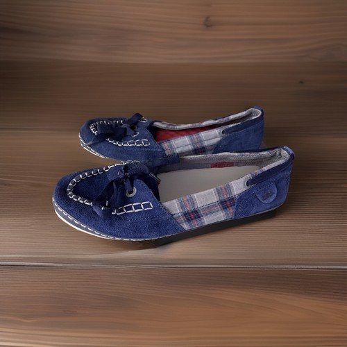 Simple Shoes Suede Womens Size 8 Loafers Moccasin Style Plaid Design Egg Crate