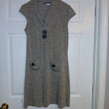 Tiana B Women’s Gray Sweater Dress Cowl Neck Cap Sleeve Button Detail Size Large