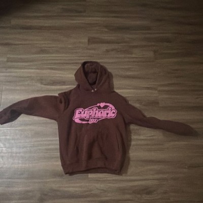 Euphoric 777 Brown Hoodie Are You Really Happy Graphic Sweatshirt Mens Medium