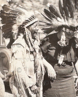 Vintage Photo Antique 1930's Snapshot Native American Headdresses Vehicle 