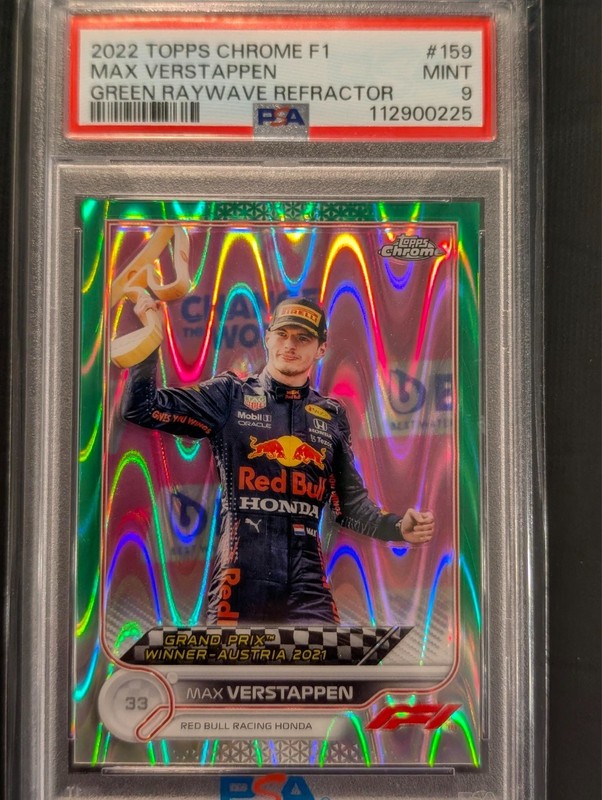 2022 Max Verstappen Topps Chrome F1 #159 Green RayWave /99 PSA 9