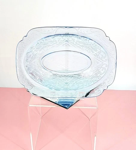 Federal Glass Madrid Pattern Lt. Blue Glass Oval Serving Bowl VTG Depression Era