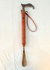 Elephant Solid Brass Handle Wooden Shoe Horn Long Handle Dressing Vintage Style