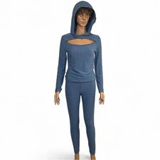 Love University Athleisure 2 Piece Set Hoodie Leggings Textured Blue Medium