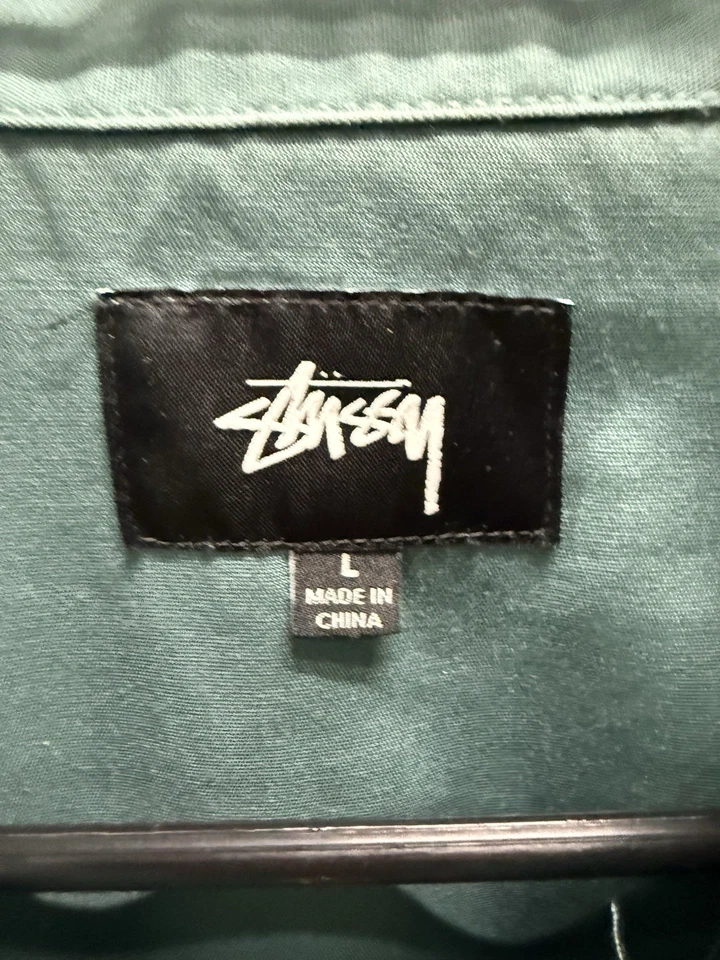 Camisa Stussy Para Hombres L Verde Garaje Utilidad Ropa de Trabajo Mecánico Cremallera Informal Foto 3 de 3