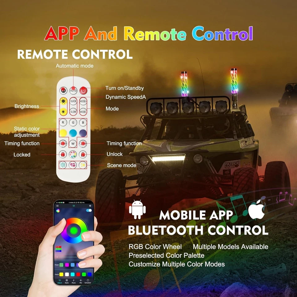 2PCS 1FT Fat LED Whip APP Antenas Whip Light For Can-Am Maverick X3 Max 1000R - Image 3 of 4