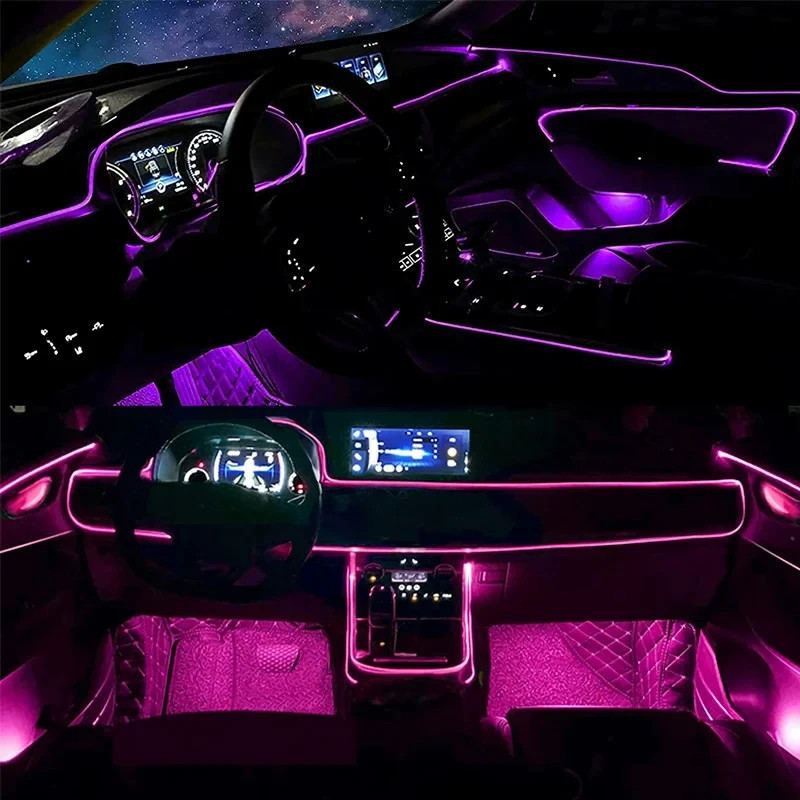 Strisce LED Auto Interni Filo Neon App Rgb Luci Atmosfera Ambiente Presa USB - Miniatura 5