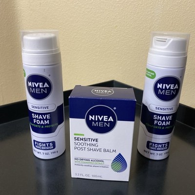 2 X Nivea Men Sensitive Shave Foam - 7 oz - 1 X Post Shave Balm 3.3 oz