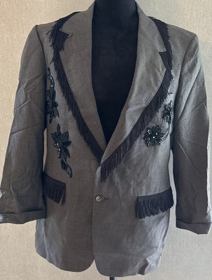 OOAK Arnie Wool Blend Blazer Embellished Western Cowgirl Fringe 40s 34w