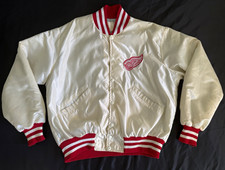 Vintage DeLong Detroit Red Wings Satin Bomber Jacket Size XL Made in USA NHL