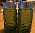 Anchor Hocking Soreno Avocado Salt & Pepper Shakers Vintage 1960s-70s Fantastic