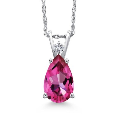 14K White Gold Pure Pink Mystic Topaz and Lab Grown Diamond Pendant Necklace