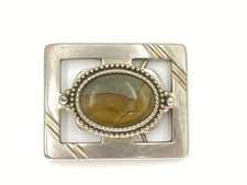 Vintage Landscape Jasper Healing Cabochon Stone Cab On Silver Color Belt Buckle