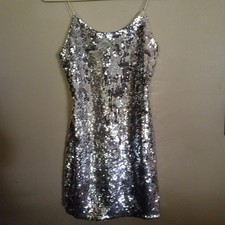 Alice Olivia 2 Silver Disco Ball Sequin Formal Mini Dress Cocktail Glam Coquette