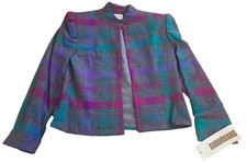 Vintage NEW Womens Plaid Blazer Wool Blend Pink Gray 1990s Purple Cropped Size 8