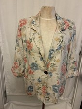 Vintage Joanna Women s Single Button Blazer Jacket Pink/Blue Floral Petite small