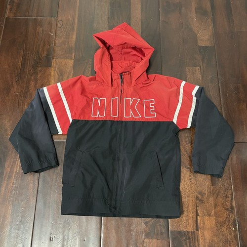 Nike Windbreaker Jacket Kids Size 6 Red And Black Full Zip Hooded