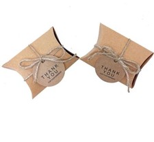 10pcs Pillow Shape Candy Box Wedding Party Favor Kraft Paper Gift With Tags NEW