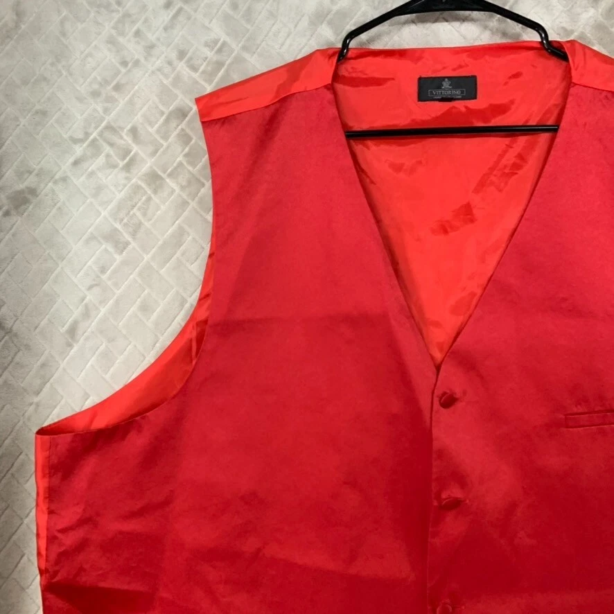 Vittorino Para Hombres 4X Chaleco Esmoquin Rojo Sedoso Satén Formal Boda Padrino Traje Foto 2 de 4