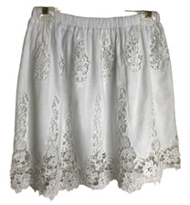 Liv White Cotton Elastic Waist Boho Fairy Skirt with Lace Embellishment Size M