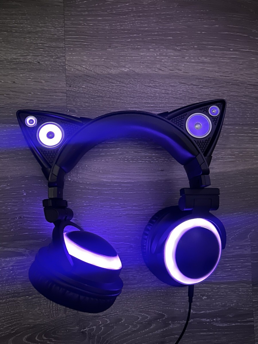Brookstone Wired Purple Cat Ear Headphones With External