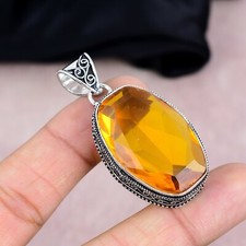 Beautiful Citrine Gemstone Pendant 925 Sterling Silver Handmade Jewelry For Gift