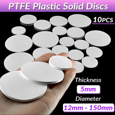 Dia 12-150mm THICK 5mm PTFE Plastic Solid Discs Flat Round Pad Sealed ...