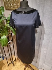 Linea Black Satin Beaded Neckline Shift Party Evening Event Dress - Sz 12