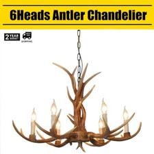 6-Lights Rustic Deer Horn Antler Chandelier Pendant Light Ceiling Lamp Fixture.