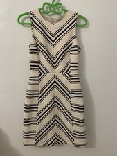 H&M Sleeveless Tweed Sheath Cream Black Short Striped Work Dress Size 4