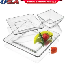 12 Piece Clear Glass Dinnerware Set Stackable Dishwasher Safe Ideal Serving New