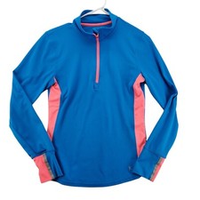 Danskin Now Shirt Women's Long Sleeve 1/4 Zip Pullover Thumb Slits Blue Small